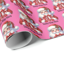 Tomte Söt Glad Flicka Rosa Röda Presenter Presentpapper