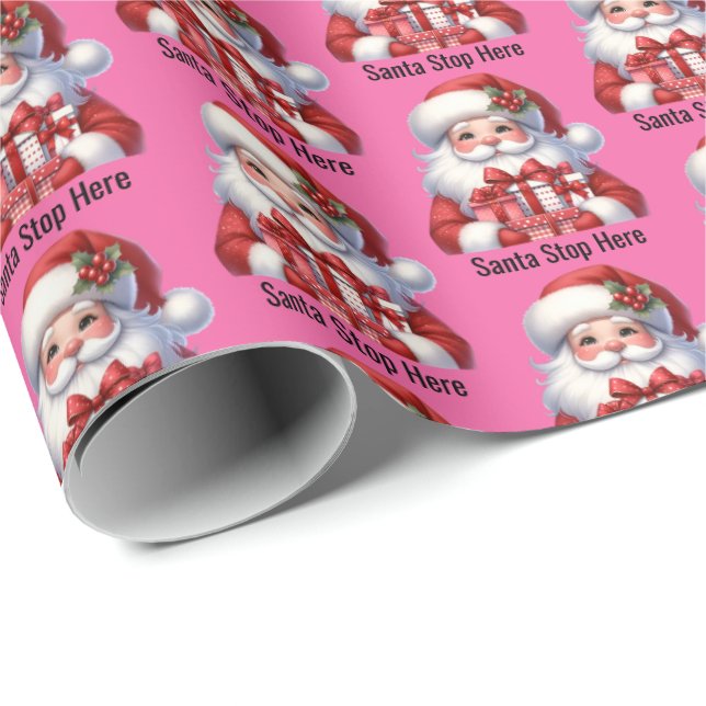 Tomte Söt Glad Flicka Rosa Röda Presenter Presentpapper (Rullad Hörn)