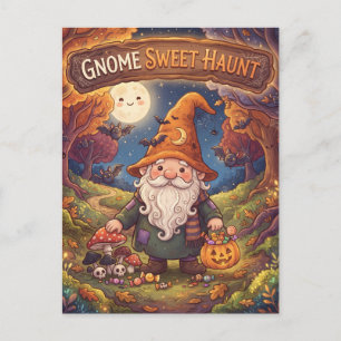 Tomte Söta Spöken Halloween Skogsillustration Vykort