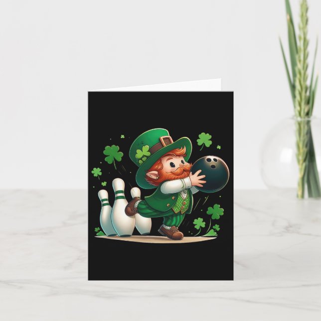 Tomte spelar bowling St. Patrick's Day Shamrock Kort (Framsida)