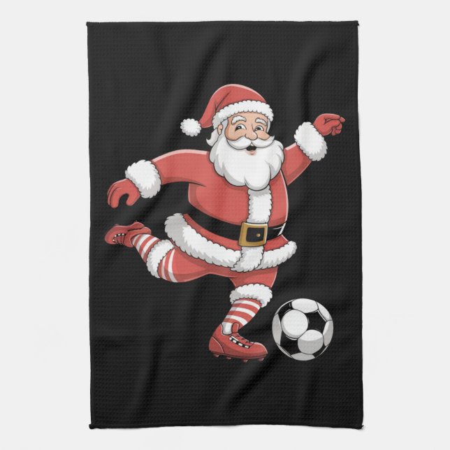 Tomte spelar fotboll jul sport kökshandduk (Vertikal)