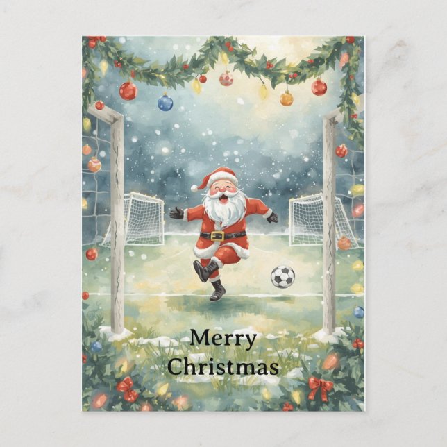 Tomte spelar fotboll julhelg  helg vykort (Framsida)