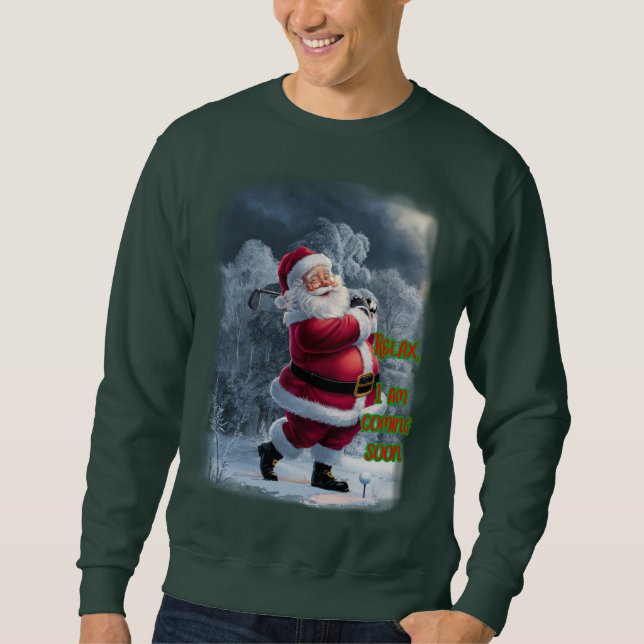 Tomte spelar golf före jul på en Green Lång Ärmad Tröja (Framsida)