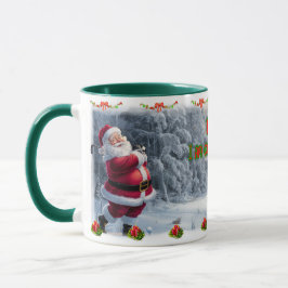 Tomte spelar golf på en keramisk kaffemugg