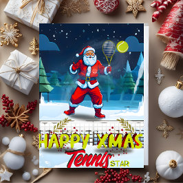 Tomte spelar tennis vintage julkort