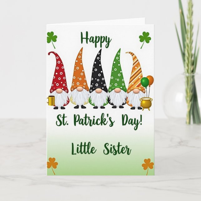 Tomte St Patricks Day Lillasyster Kort (Framsida)