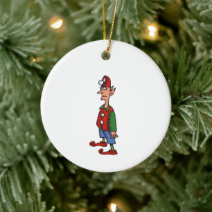 Tomte stående i givakt rund keramisk julgransprydn julgransprydnad keramik
