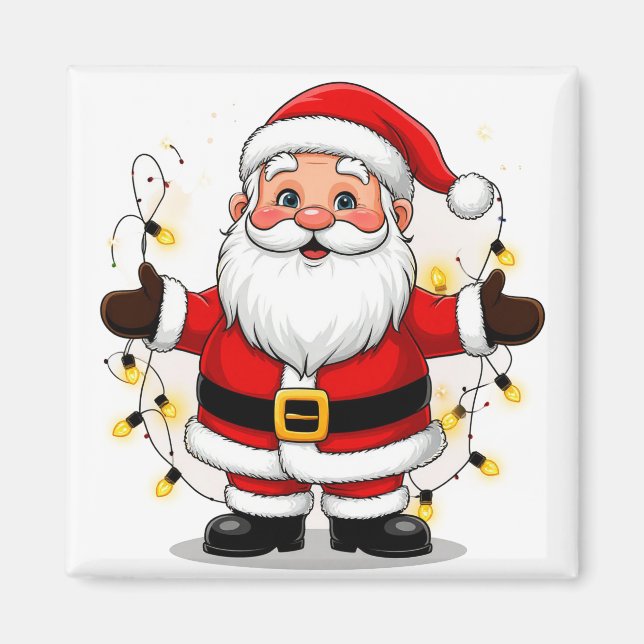 Tomte står med julbelysning magnet (Framsidan)