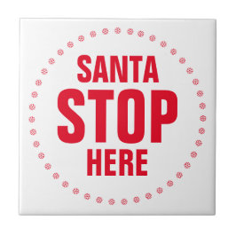 Tomte stopp här röd och vit söt rolig kakelplatta