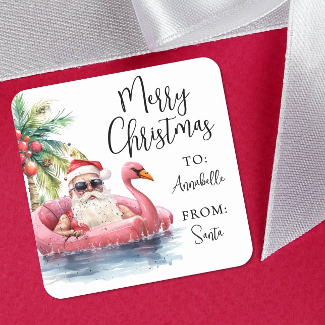 Tomte Strand Julklapps Klistermärke (Santa Beach Christmas Gift Tag Sticker)