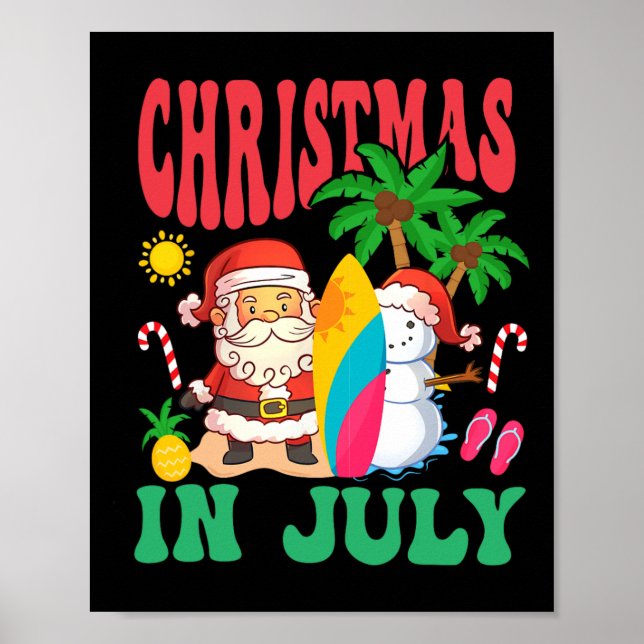 Tomte surfing Hawaiiansk strand Jul i jul 202 Poster (Framsidan)