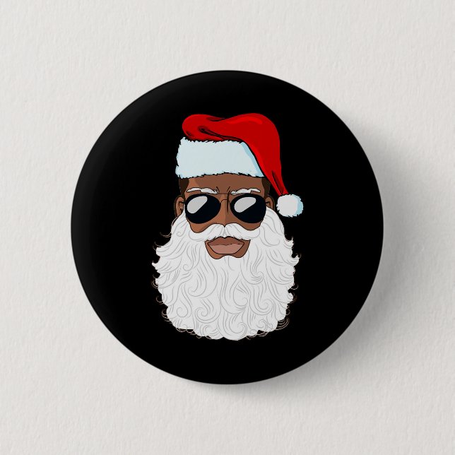 Tomte Svart Xmas Tomte Afro Afroamerikansk Knapp (Framsida)