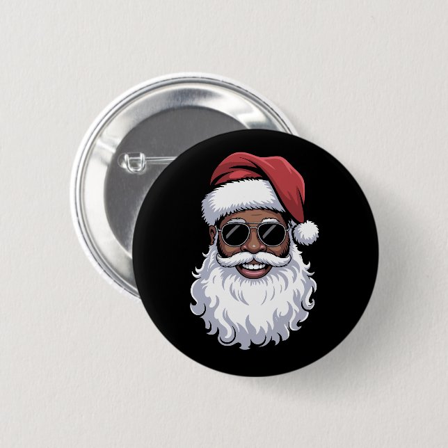 Tomte Svart Xmas Tomte Afro Afroamerikansk Knapp (Framsida & baksida)