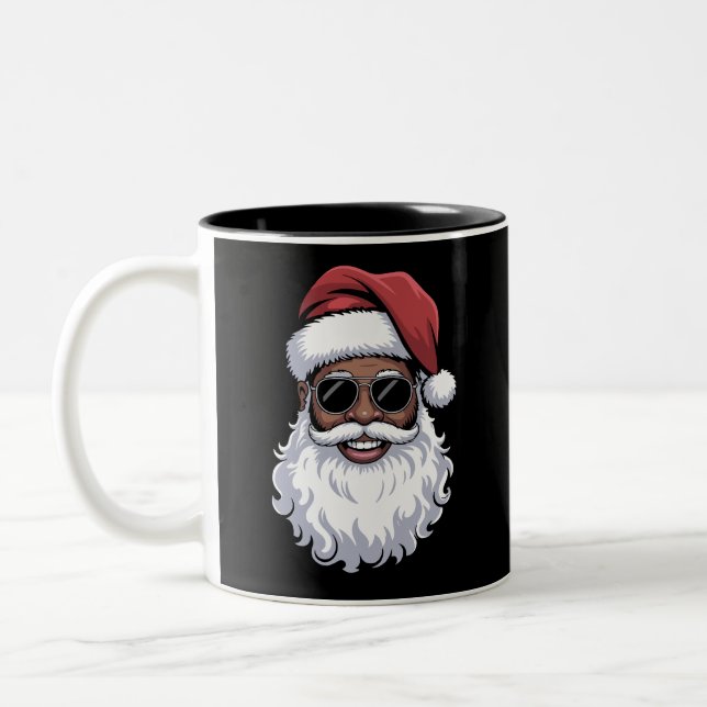 Tomte Svart Xmas Tomte Afro Afroamerikansk Två-Tonad Mugg (Vänster)