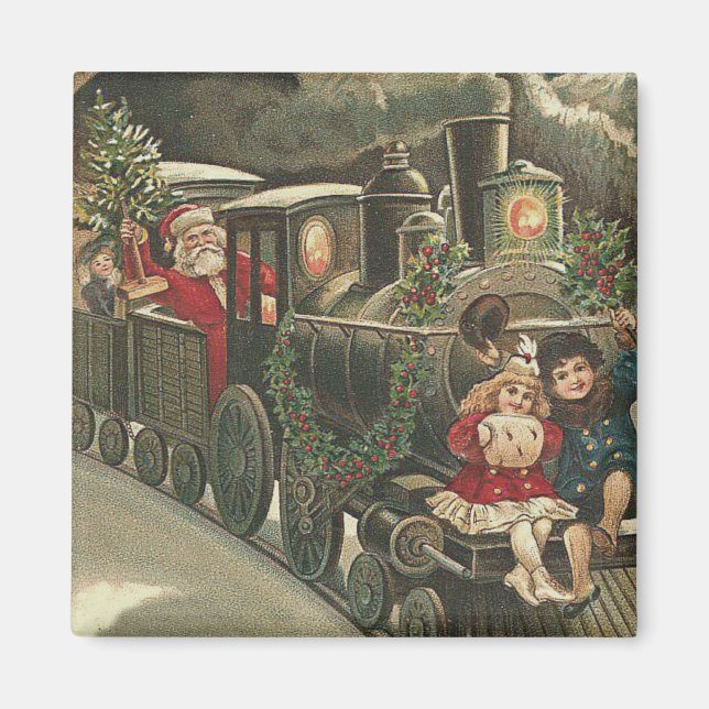 Tomte-tåg julgranskrans barn magnet (Framsidan)