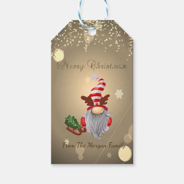 Tomte tall släde konfetti  presentetikett (Framsidan)