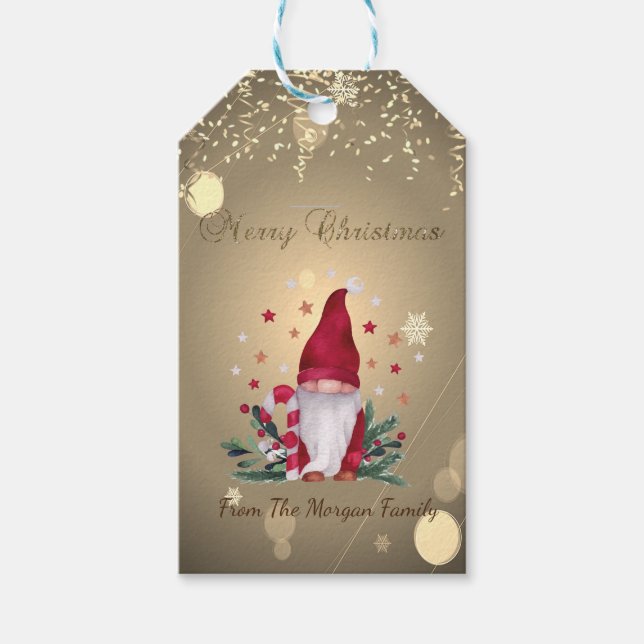 Tomte Tallrik Grenar Stjärnor Konfetti Presentetikett (Framsidan)