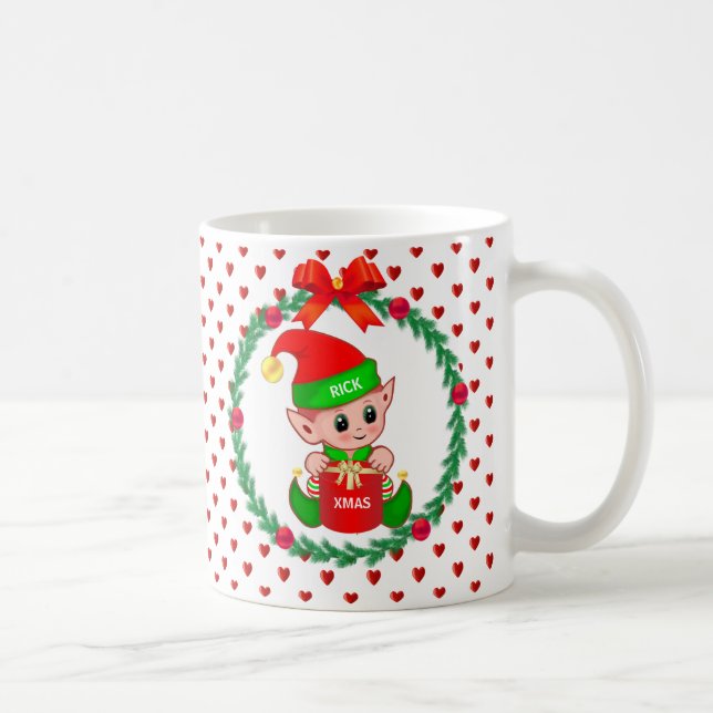 Tomte, tallrikskrans, röda bollar & hjärtan kaffemugg (Höger)
