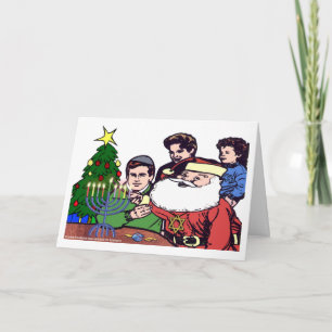 Tomte tänder menoran - Xmas Chanukah Helgkort