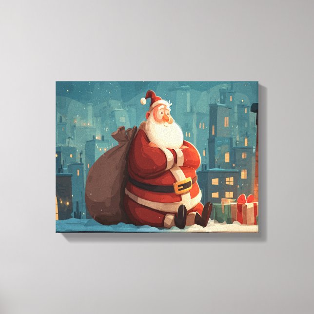 Tomte tar en takpaus – mysig julnatt canvastryck (Framsida)