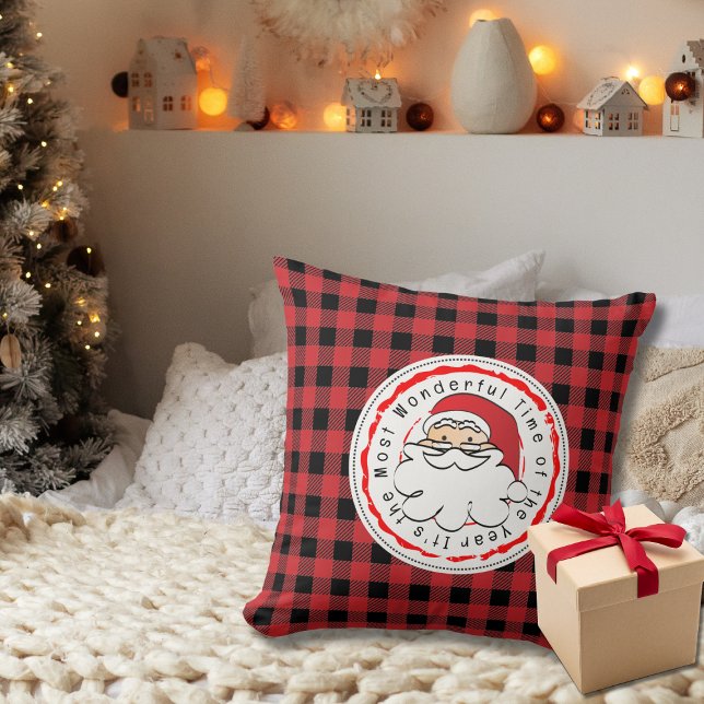 Tomte Tecknad Röd Svart Buffalo Randig Jul Kudde (Skapare uppladdad)