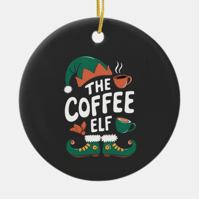 Tomte till julkaffe Rolig koffein Julälskare   Julgransprydnad Keramik (Framsidan)