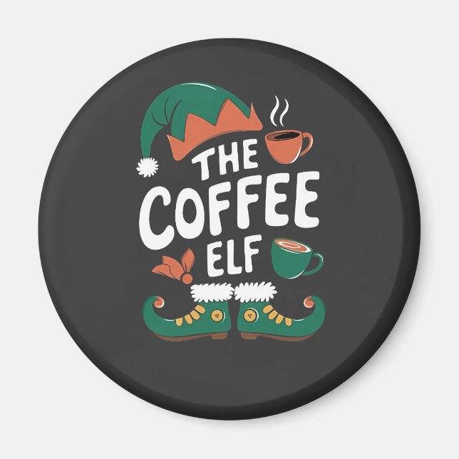 Tomte till julkaffe Rolig koffein Julälskare   Magnet (Framsidan)