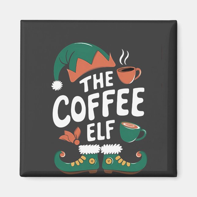 Tomte till julkaffe Rolig koffein Julälskare   Magnet (Framsidan)