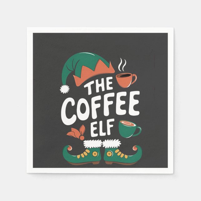 Tomte till julkaffe Rolig koffein Julälskare   Pappersservett (Framsidan)
