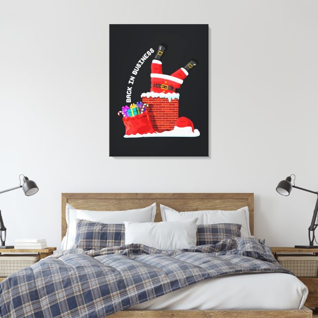 Tomte tillbaka i verksamhet — Rolig jul chimney Canvastryck (Insitu (sovrum))