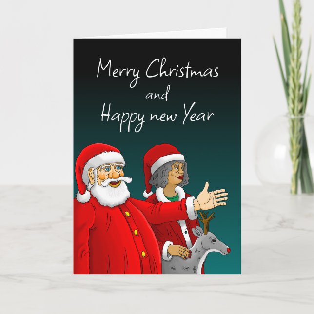 Tomte, Tomtes fru och Rudolf ren Helgkort (Framsida)