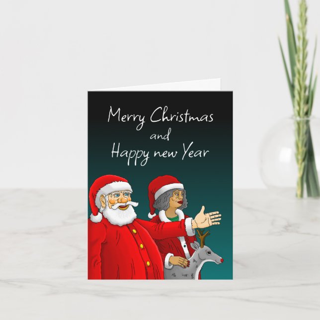 Tomte, Tomtes fru och Rudolf ren Helgkort (Framsida)