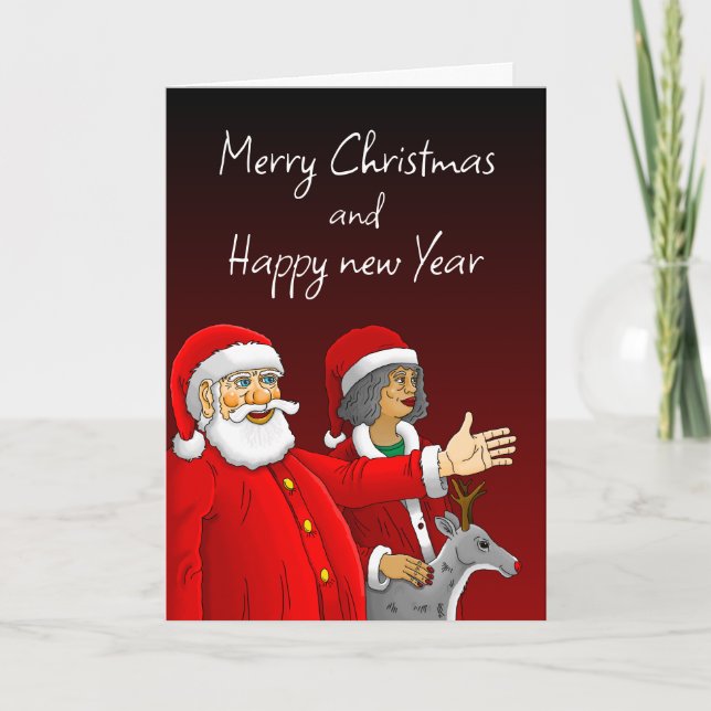 Tomte, Tomtes fru och Rudolf ren Helgkort (Framsida)