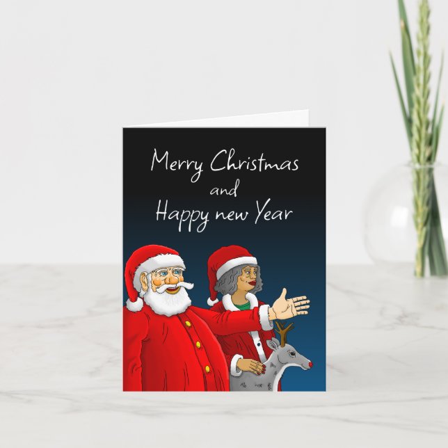 Tomte, Tomtes fru och Rudolf ren Helgkort (Framsida)