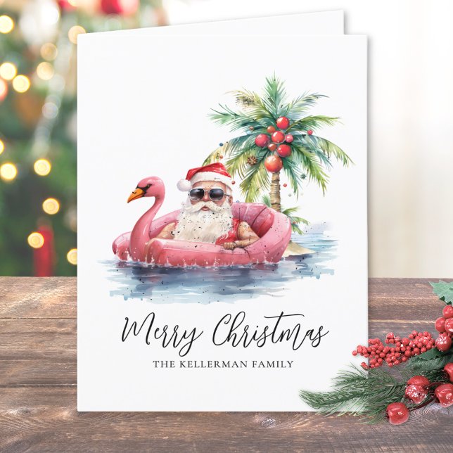 Tomte Tropisk Strand Jul Helgkort (Santa Claus Tropical Beach Christmas Holiday Card)