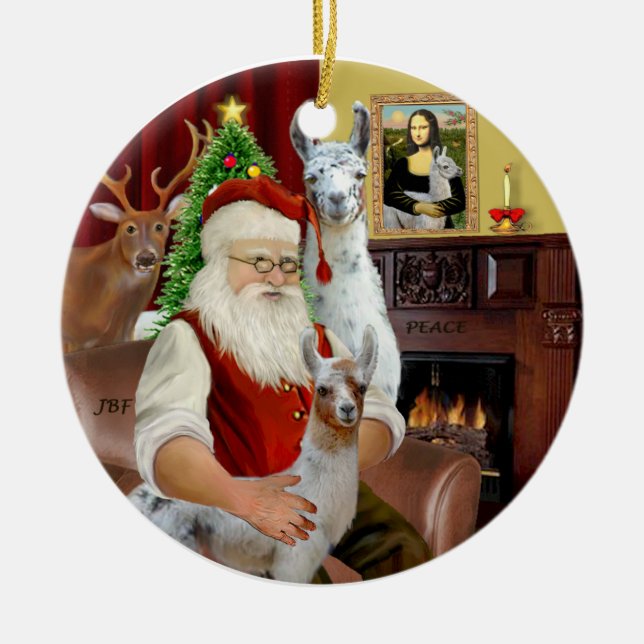 Tomte - Två Llamor (Mamma+baby) Julgransprydnad Keramik (Framsidan)