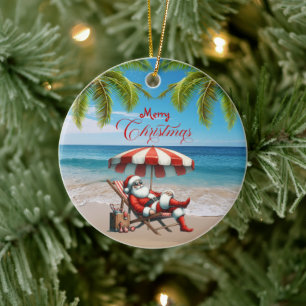Tomte under en strandparasoll jul julgransprydnad keramik
