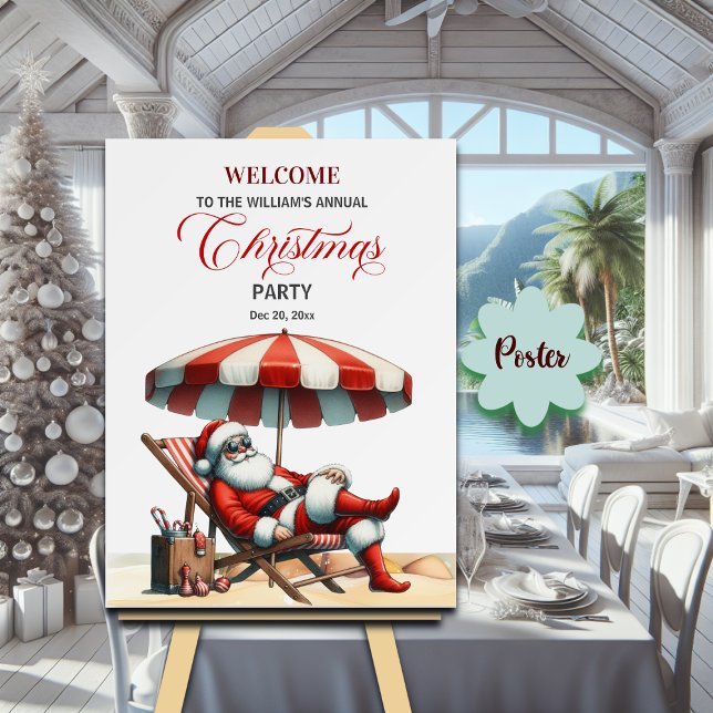 Tomte under strandparasoll Julfest välkommen Poster (Skapare uppladdad)