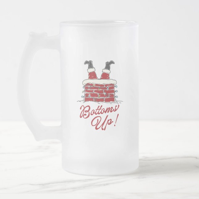 Tomte ”Upp och ner” Roligt present till julfest Frostat Ölglas (Vänster)