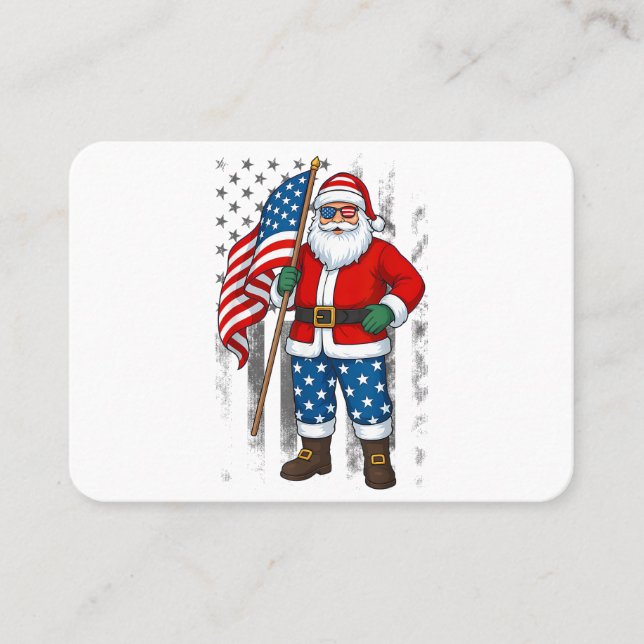 Tomte USA Amerikansk Flagga Jul i Juli Glad 4e Visitkort (Framsida)