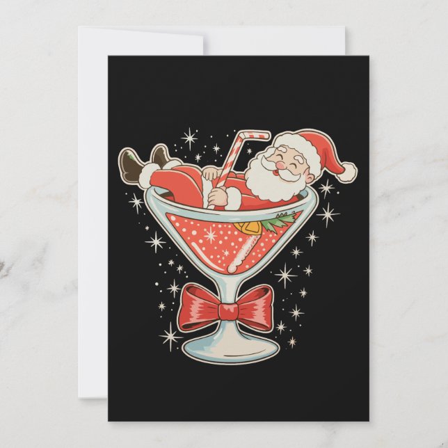 Tomte Varm Mess Martini Glas Jul Xmas Inbjudningar (Framsida)