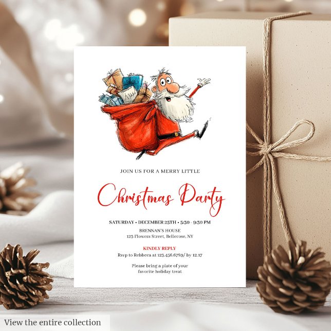 Tomte Vattenfärg Roliga Högtidsfest Inbjudningar (Santa Claus Watercolor Funny Holiday Party Invitation

)