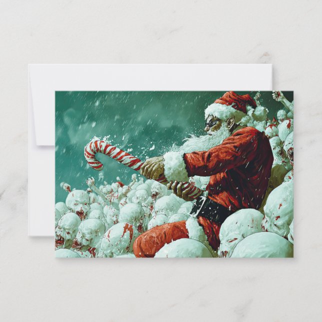 Tomte Versus Snögubbar Platt Julkort Kort (Framsida)