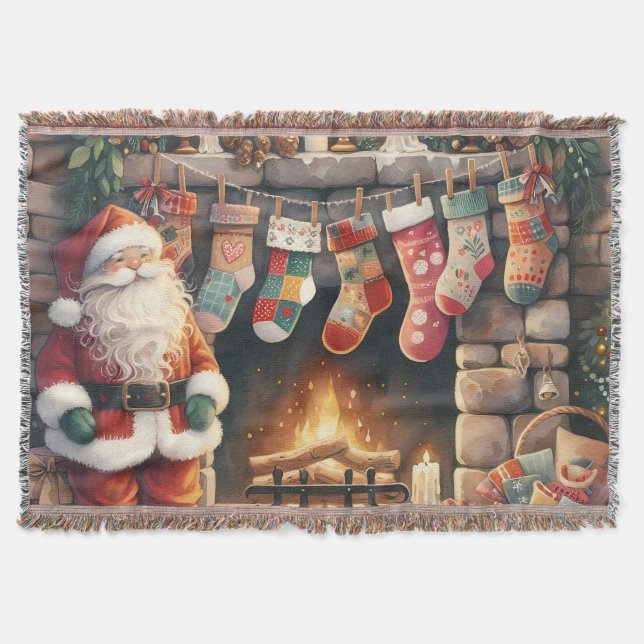 Tomte vid öppen spis julstrumpor filt (Framsidan)
