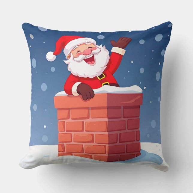 Tomte vinkar glatt i skorstenen kudde (Framsida)