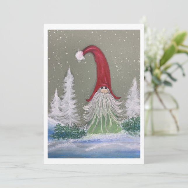 Tomte vinterscen Platt julkort (Stående Fram)