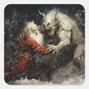Tomte VS Krampus Fyrkantigt Klistermärke