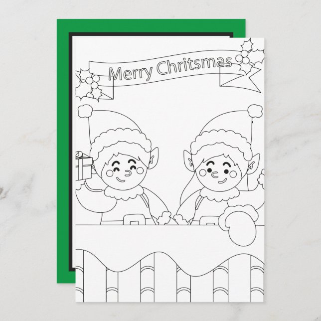 Tomteälvor barn färglägga lägg till meddelande  (Fram/baksida)