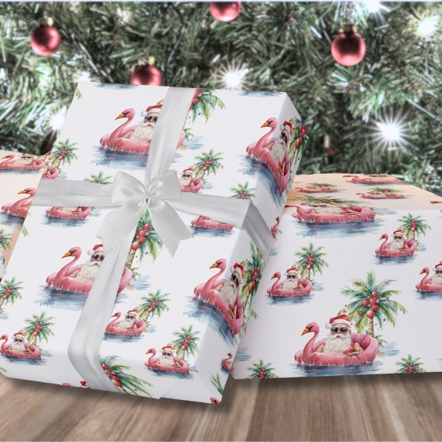 Tomtebadsjul Presentpapper (Santa Claus Tropical Beach Christmas Wrapping Paper)