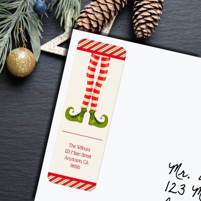 Tomteben Jul Returadress Etikett (Whimsical elf legs holiday Christmas return address labels
)
